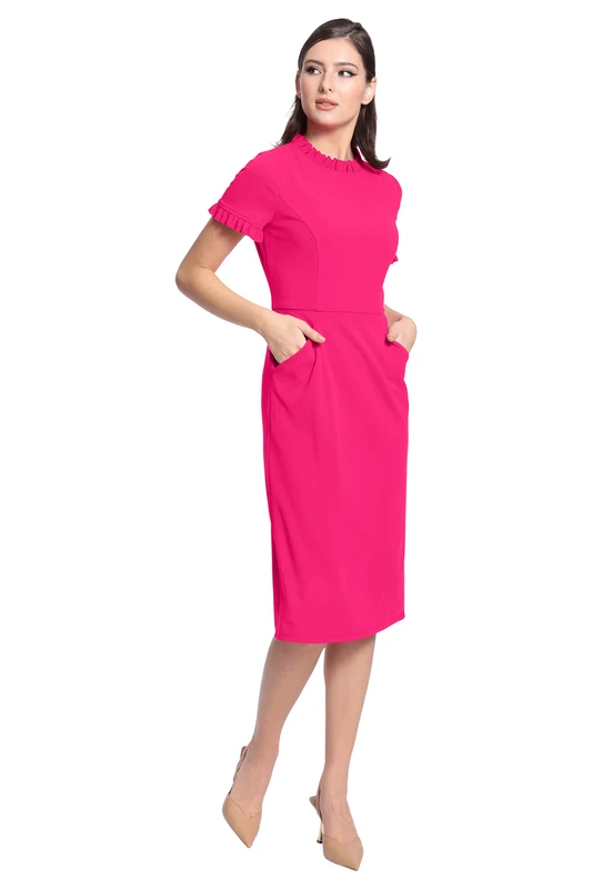 Maggy London Women's Ruffle Collar Slant Pocket Sheath Dress, Electric Pink, 18