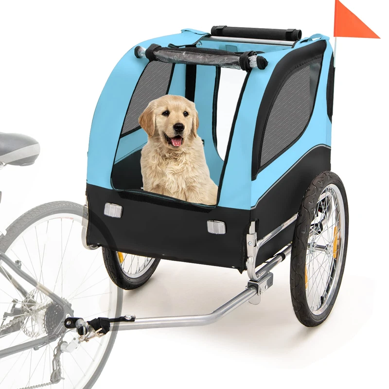 COSTWAY Dog Trailer for Bicycle, Maximum Load 40 kg, Bicycle Trailer for Small and Medium Dogs, Sturdy Dog Buggy with 8 Reflectors, Foldable Dog Bicycle Trailer, Oxford (Blue)