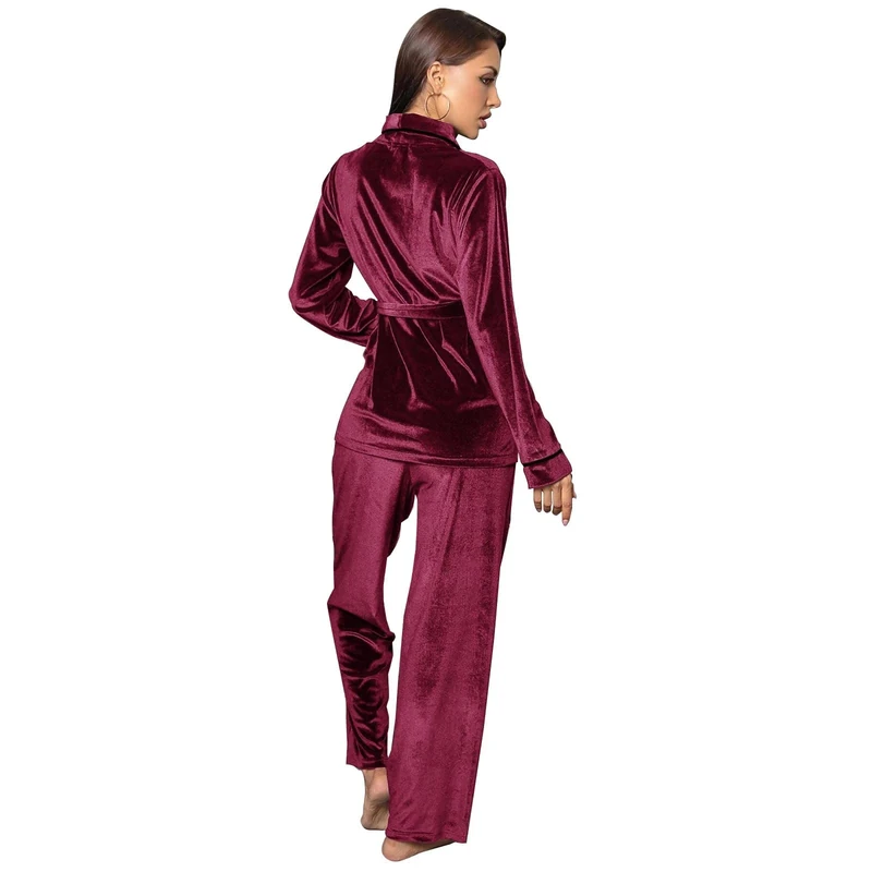 Women's Pajama, Long Sleeve Button Front Shirt and Pant Pajama Set Nightgown for Women Thermal Underwear Set for Women,Red,S