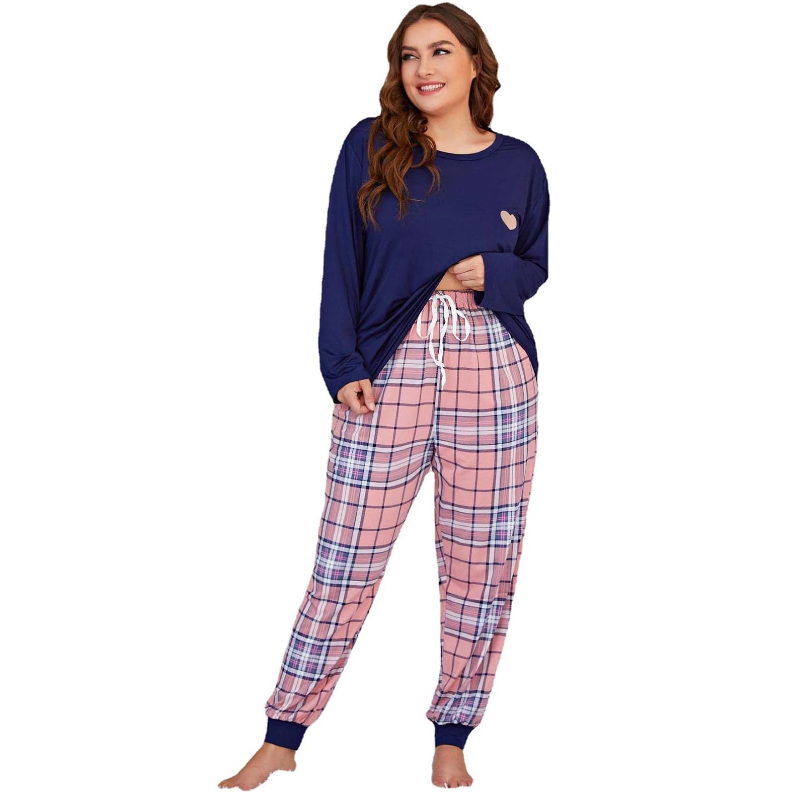 Womens Ultra Soft Pajama Set Plus Size Underwear Set for Women Long Sleeve Nightgown Casual Set,Blue,XL