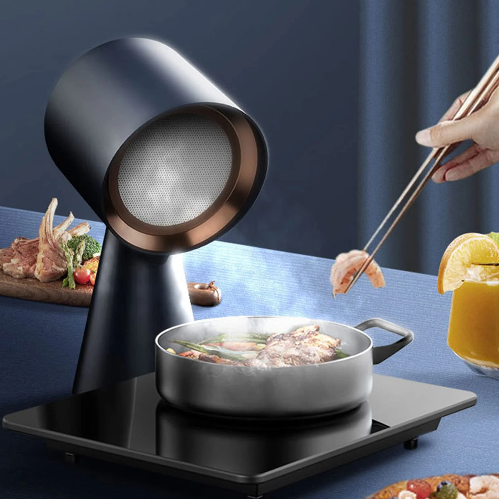 Desktop Range Hood, Mini Portable Extractor Hood, Exhaust Air Volume 3.5m/Min, 2 Gears Adjustable Wind Power, Low Noise, Extractor Fan for Home, Kitchen Hot Pot, BBQ