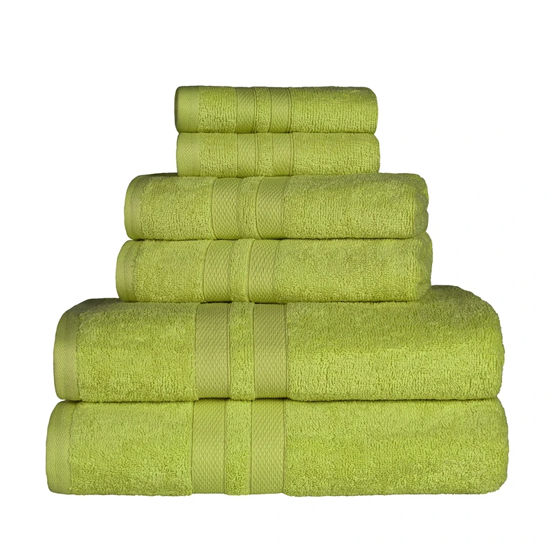 Superior Cotton Quick Drying 6-Piece Solid Towel Set, Washcloths 13” x 13”, Hand Towels 16” x 30”, Bath Towels 30” x 52”, Celery, 6-Pieces