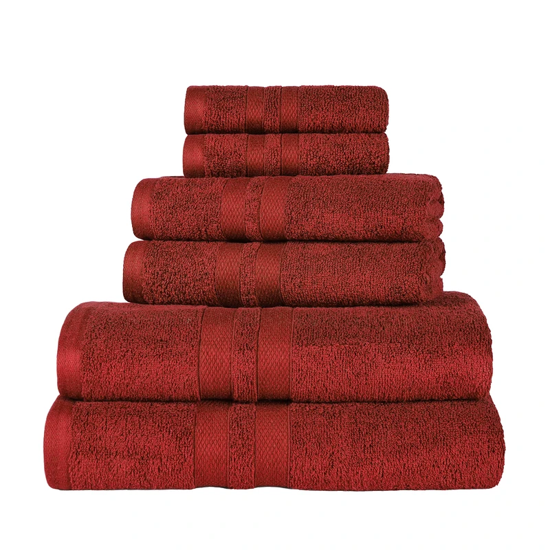 Superior Ultra-Soft 6-Piece Cotton Towel Set, Includes 2 Bath Towels, 2 Hand Towels, and 2 Washcloths for Bathroom, Guest Room, Quick Dry, Daily Use Home Essential Towels - Maroon