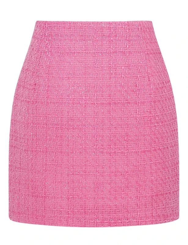 IDEALSANXUN Women's Skirts High Waist Plaid Bodycon Pencil Wool Mini Skirts, Tweed Pink, Large