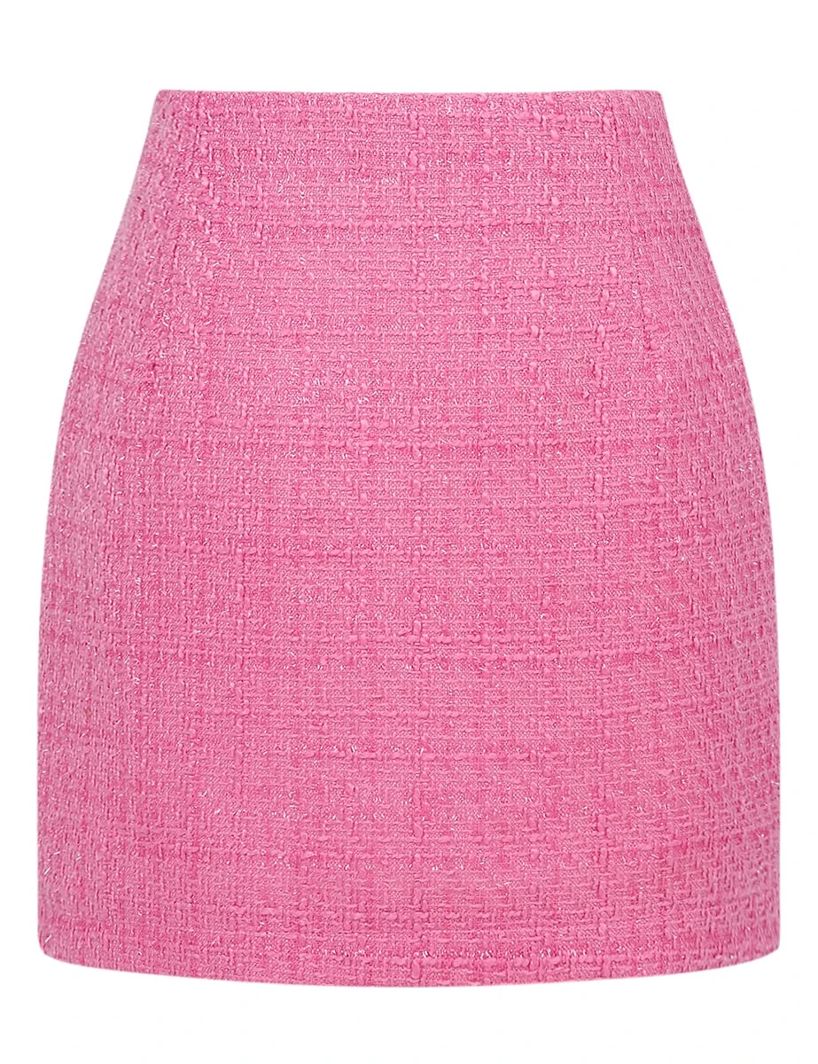 IDEALSANXUN Womens High Waist Plaid Skirt Bodycon Pencil Wool Mini Skirts, Tweed Pink, M