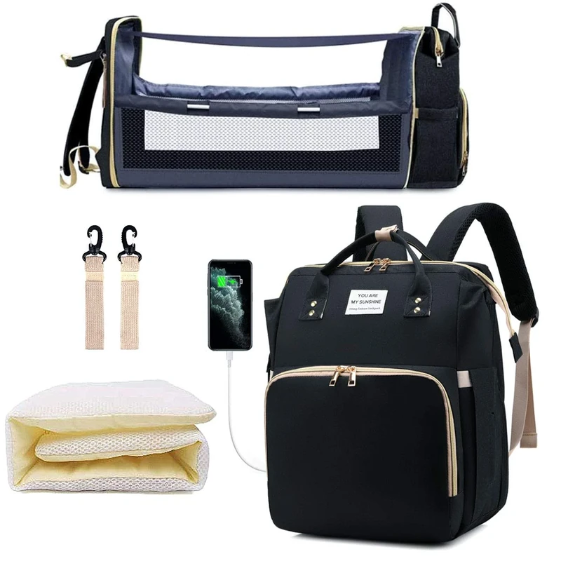 SALIFA Diaper Bag Backpack with Changing Station, Black, 12.8×8.0×16.2 Inchs, Simplicity