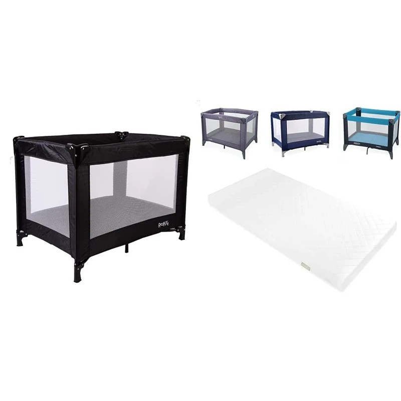 Red Kite Black Sleep Tight Travel Cot & Mother Nurture Classic Foam Travel Cot Mattress, White, 95 x 65 x 7.5cm