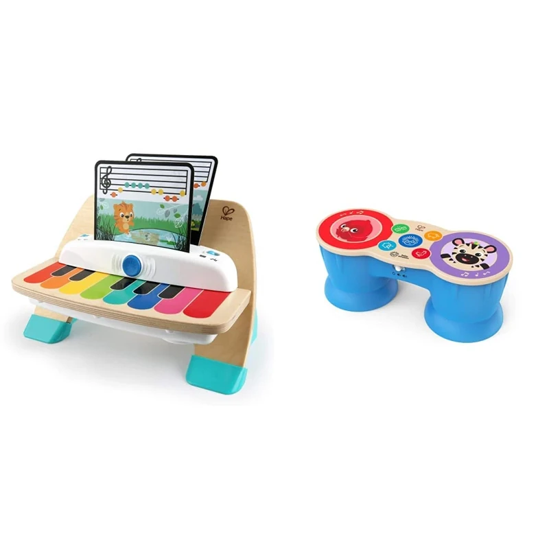 Baby Einstein Hape Magic Touch Piano Wooden Musical Toy Instruments, Age 6 Months + & Hape, Upbeat Tunes Magic Touch Drum, Wooden Musical Toy Instruments