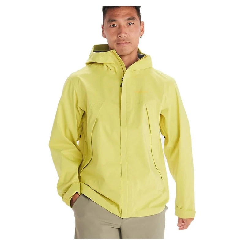 Marmot Men's PreCip Eco Pro Jacket, Waterproof Jacket, Lightweight Hooded Rain Jacket, Windproof Raincoat, Breathable Windbreaker, Ideal for Running and Hiking, Limelight, L
