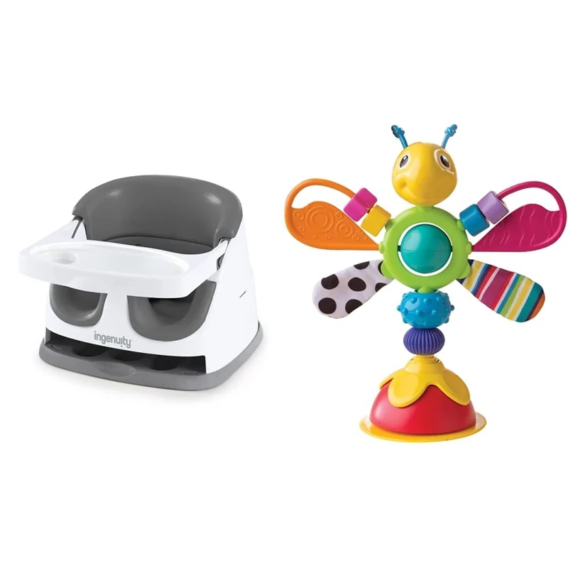 Ingenuity Baby Base 2-in-1 Seat, Slate, Booster Chair, Dining and Feeding Seat for Toddlers, Ages 6 Months+ (Pack of 1) & LAMAZE Freddie The Firefly Table Top Baby Toy