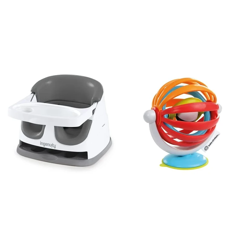 Ingenuity Baby Base 2-in-1 Seat, Slate, Booster Chair, Dining and Feeding Seat, Ages 6 Months+ (Pack of 1) & Baby Einstein, Sticky Spinner Booster & High Chair Activity Toy, Ages 3 Months+
