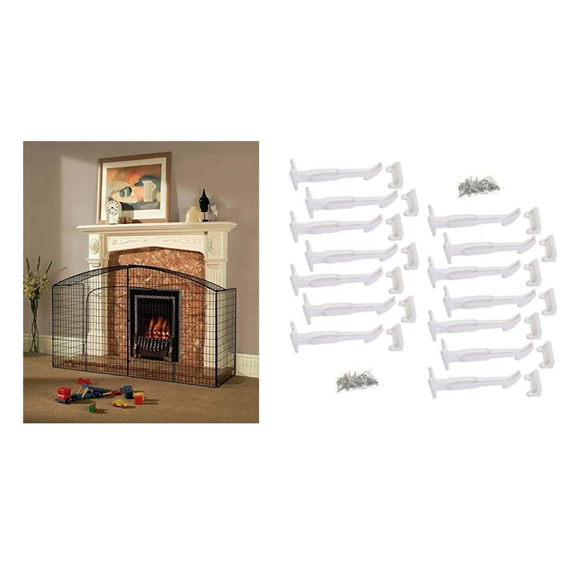 Babylo Premier Fireguard Fits Up to 133Cm Wide - Black & Dreambaby Safety Catches Locks & Latches - Suitable for Most Standard Cabinets & Drawers - 14 Pack - White - Model F1412