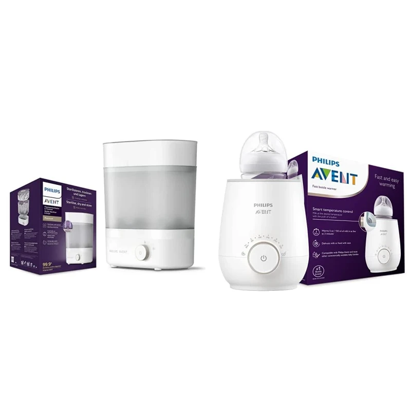 Philips Avent steriliser (Model SCF293/01) & Avent Fast Bottle Warmer with Smart Temperature Control: Warms Evenly, No Hotspots – SCF358/00