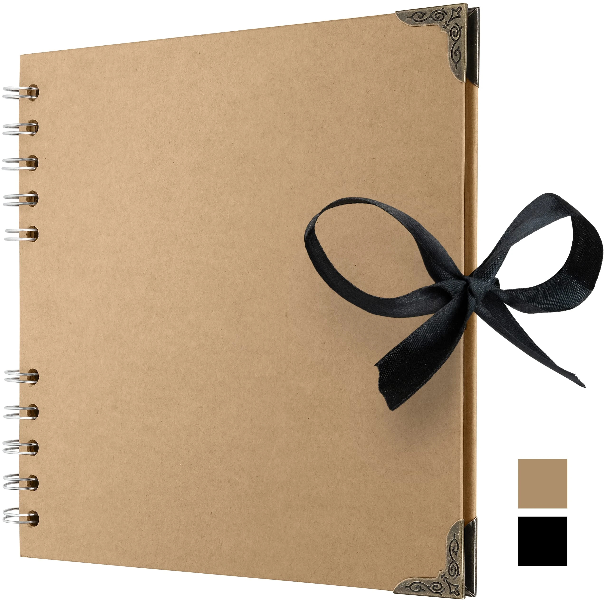 Bstorify Square Scrapbook Photo Albums 36 Pages (18 x 18 cm) Brown Thick 200gsm Kraft Paper Scrap Book, Ribbon Closure - Ideal for Your Scrapbooking Albums, Art & Craft Projects (Brown 18 x 18 Cm)