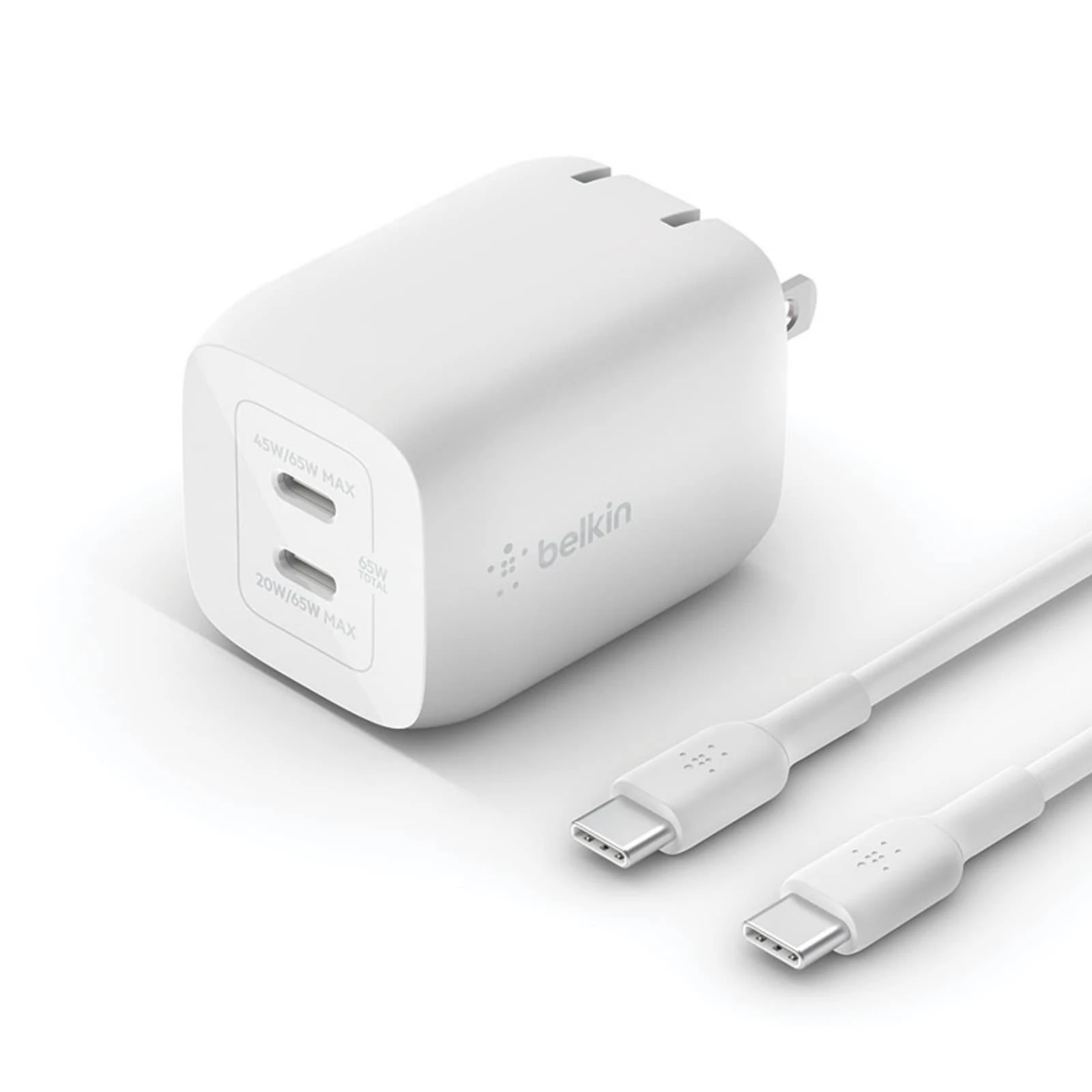 Belkin BoostCharge Pro 65W Dual USB-C GaN Wall Charger Multi-Port Charger with 2X USB-C PD 3.0 Fast Charging Port for MacBook, iPhone, iPad, Galaxy, Google Pixel and More