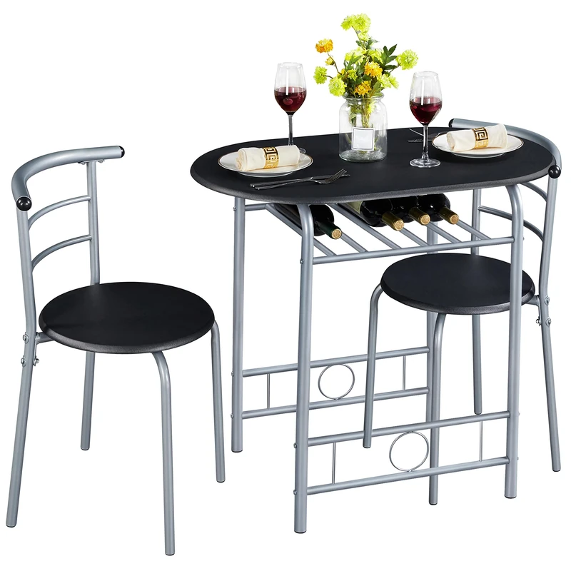 Yaheetech 3 Piece Dining Room Set, Dining Table and Chairs Set of 2 Black
