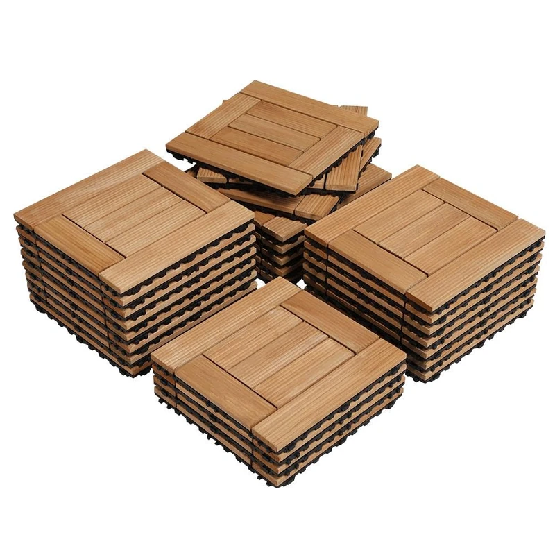 Yaheetech 27 Pcs Decking Tiles - 30×30cm Fir Wooden Floor Tiles & Interlocking Deck Tiles for Outdoor & Indoor Patio Garden Balcony Poolside, Natural Wood