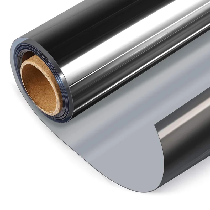 HIDBEA One Way Mirror Window Film,Daytime Privacy Sun Blocking Reflective Window Film Static Cling Heat Control Window Tinting Film for Home and Office, Black Silver, 29.5 Inch x 13.1 Feet