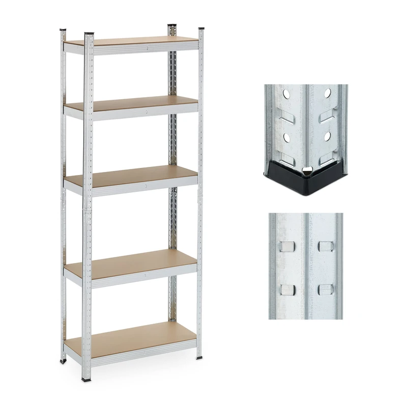 Relaxdays Heavy Duty Shelving Unit, 5 Levels, H x W x D: 180 x 70 x 30 cm, 500 kg max Load, Metal, MDF, Silver