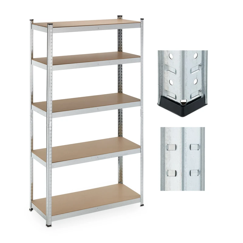 Relaxdays Heavy Duty Shelving Unit, 5 Levels, H x W x D: 180 x 100 x 40 cm, 500 kg max Load, Metal, MDF, Silver, Steel