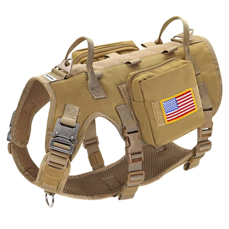Forestpaw Dog Harness for Large Dogs,Tactical Dog Harness with Handle,No Pull Military Style Service Dog Vest with Pockets Adjustable for Walking Training,Brown,Chest 21.5-45"