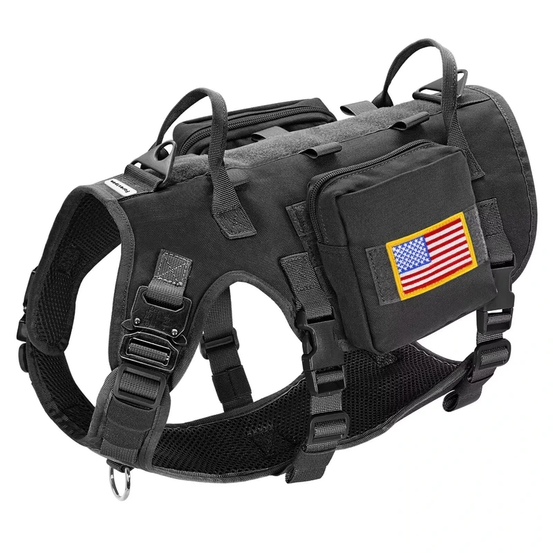 Forestpaw Dog Harness Medium Sized,Tactical Dog Harness with Handle,No Pull Military Style Service Dog Vest with Pockets Adjustable for Medium Dogs,Black,Chest 19.5-41.5"