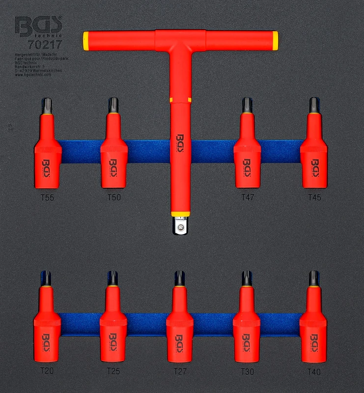 BGS 70217 | Tool Tray 2/3: VDE Bit Socket Set | 12.5 mm (1/2") Drive | T-Star (for Torx) T20 - T55 | 10 pcs.