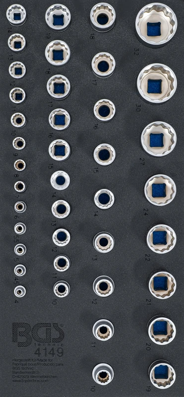 BGS 4149 | Tool Tray 1/3: Sockets 12-point | 6.3 mm (1/4"), 10 mm (3/8"), 12.5 mm (1/2") | 40 pcs.
