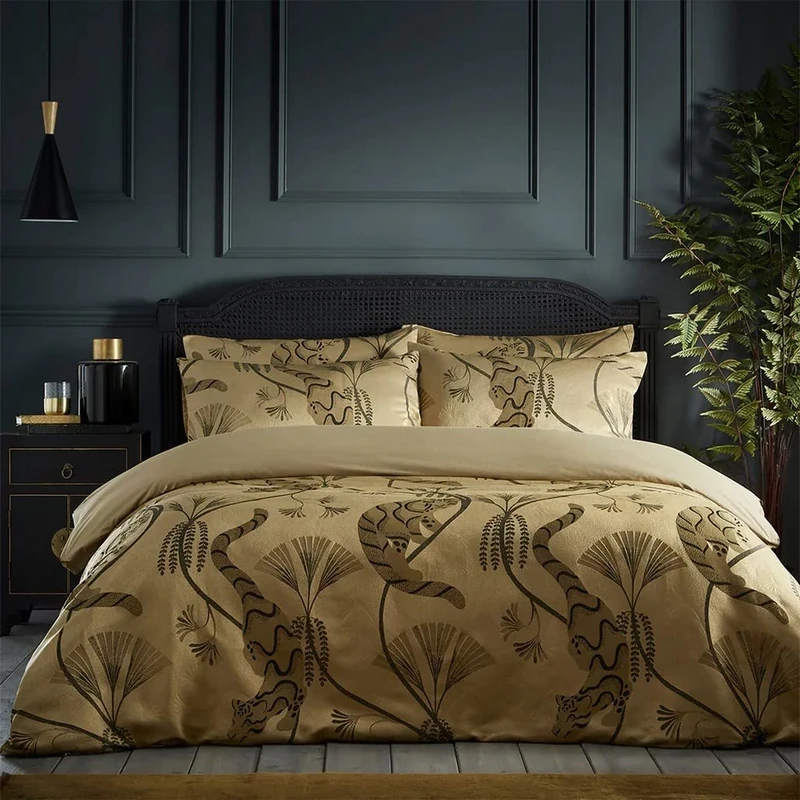 Paoletti Moondusk Jacquard Duvet Cover Set, Gold, Double