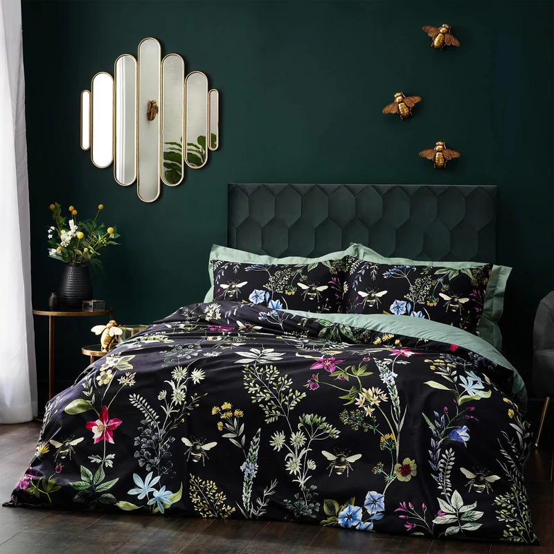 Wylder Tropics Midnight Bee Duvet Cover Set, Black, King (U.K. Standard)