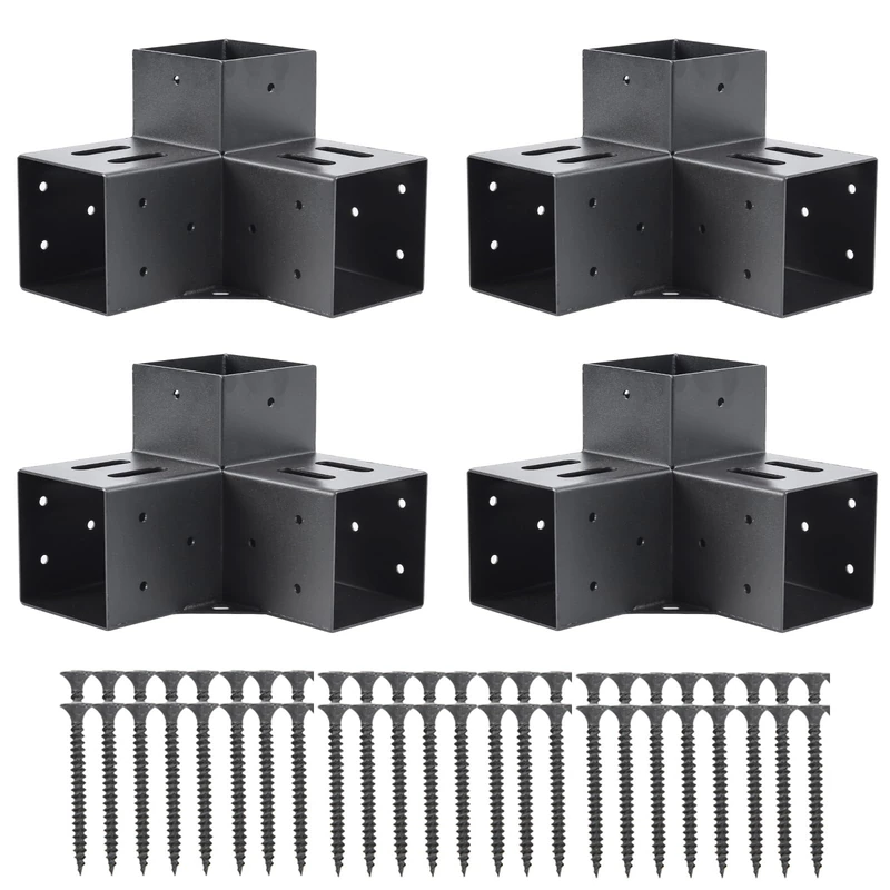 AXWHYS 4x4 Pergola Brackets(Actual:3.5"x3.5") 3 Way Right Angle Corner Bracket, DIY Pergola Kit with Black Powder Coated Support Gazebos, Patio Pergolas Log Cabin Outdoor Pergola Hardware