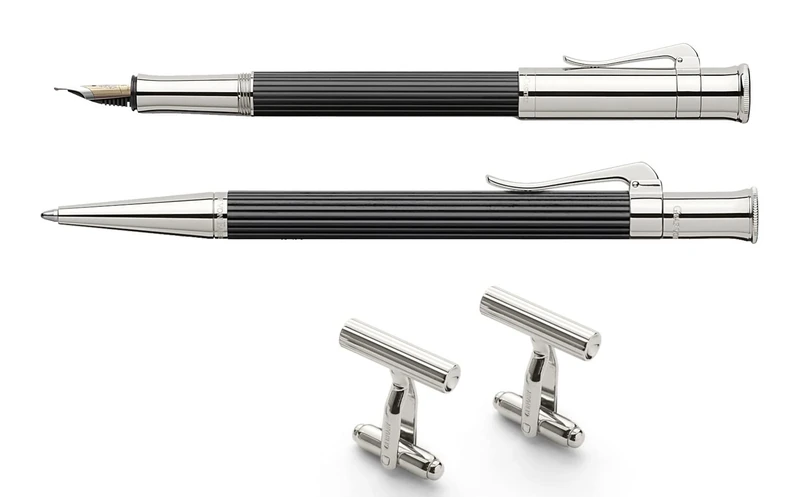 Graf von Faber-Castell 145556 Fountain Pen and Ballpoint Pen Set Classic Ebony with Cufflinks and Wooden Box