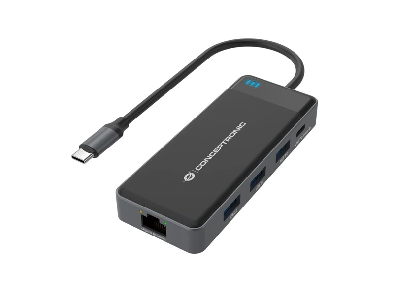 Conceptronic 7-in-1 USB 3.2 Gen 1 Docking Station, MST for Windows, HDMI x 2, USB-A x 3, GbE LAN, 100W USB PD