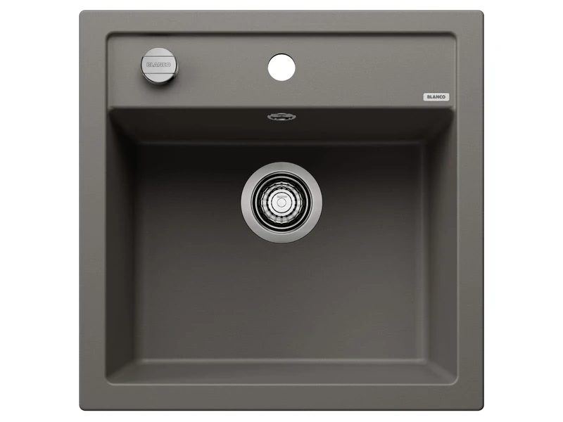BLANCO DALAGO 5 | SILGRANIT Sink in Volcano Grey | Installation Type: Inset Installation from Above | for 50 cm Wide Base cabinets | Spacious Bowl Volume | Easy-Care Surface | [51.5x51x20.2 cm]