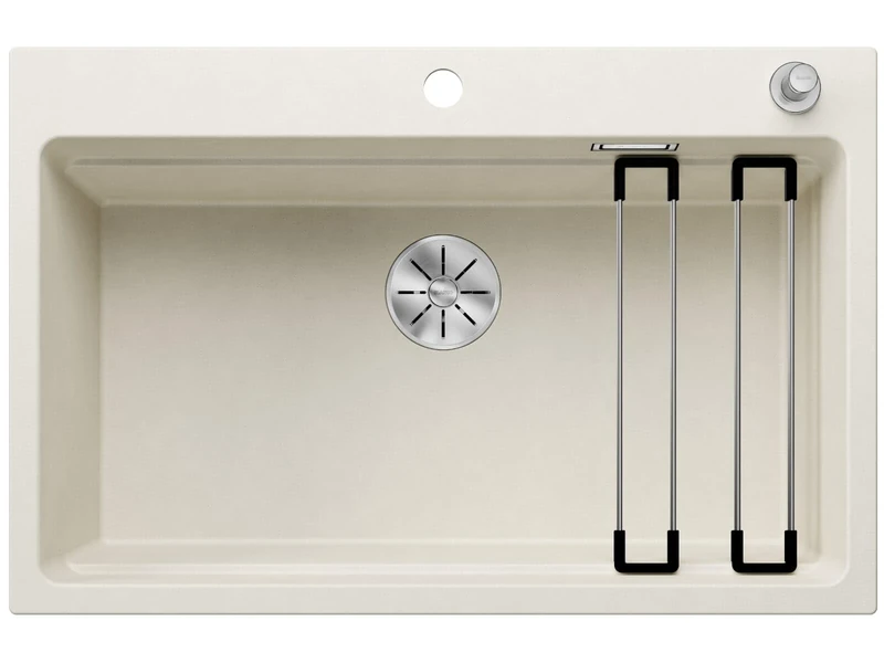 Blanco ETAGON 8 | SILGRANIT Sink in Soft White | Installation Type: Inset Installation from Above | for 80 cm Wide Base cabinets | System Concept with Versatile ETAGON Rails | [78x51x23.2 cm]