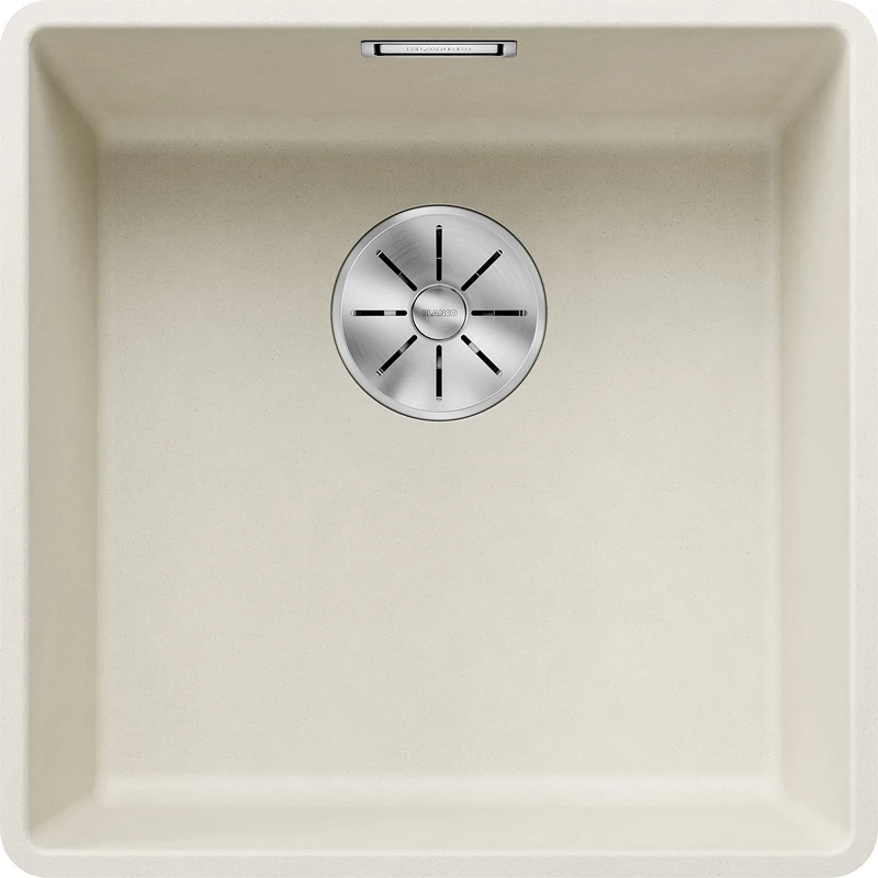 BLANCO SUBLINE 400-F | SILGRANIT Sink in Soft White | Installation Type: flushmount Installation | for 50 cm Wide Base cabinets | Spacious Bowl Volume | Easy-Care Surface | [42.7x42.7x20.2 cm]