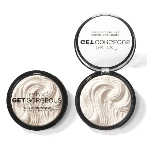 Technic Get Gorgeous Highlighting Powder Duo 2 Pieces - Pressed Shimmer Face Makeup Compact with a Shine for a Natural Glow. Shade: Original 6g