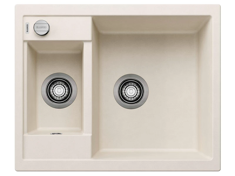 BLANCO METRA 6 | SILGRANIT Sink in Soft White | Installation Type: Inset Installation from Above | Reversible | for 60 cm Wide Base cabinets | User-Friendly Double Bowl | [61.5x50x20 cm]