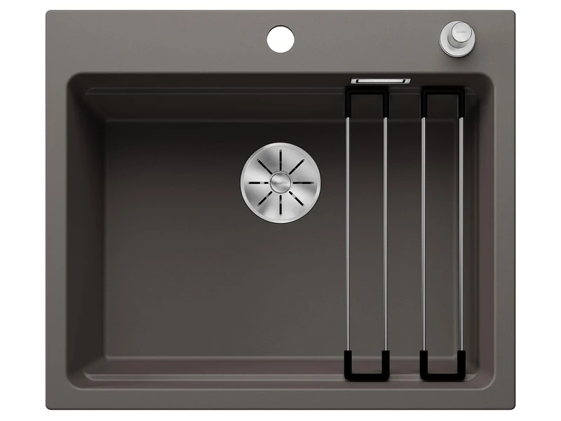 Blanco ETAGON 6 | SILGRANIT Sink in Volcano Grey | Installation Type: Inset Installation from Above | for 60 cm Wide Base cabinets | System Concept with Versatile ETAGON Rails | [60x51x23.2 cm]