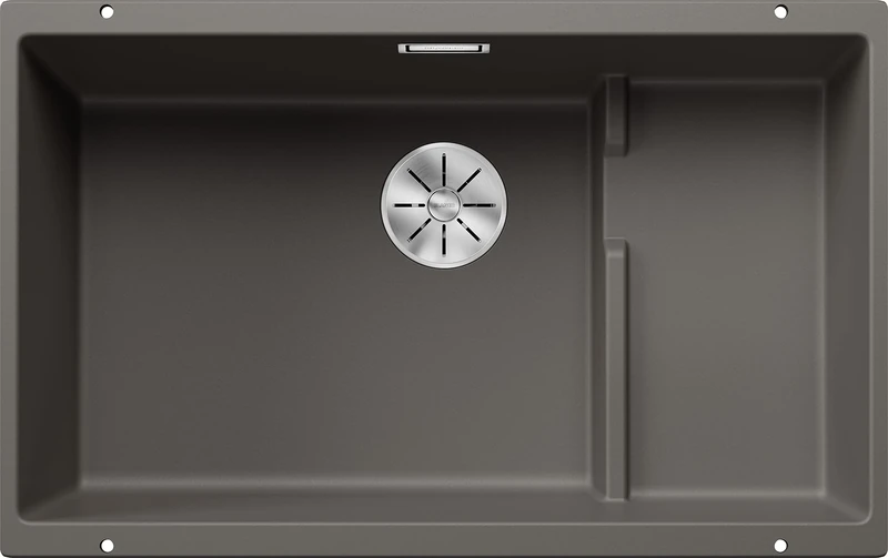 BLANCO SUBLINE 700-U Level | SILGRANIT Sink in Volcano Grey | Installation Type: undermount Installation | for 80 cm Wide Base cabinets | One Cut-Out and only one Installation | [73x46x21.2 cm]