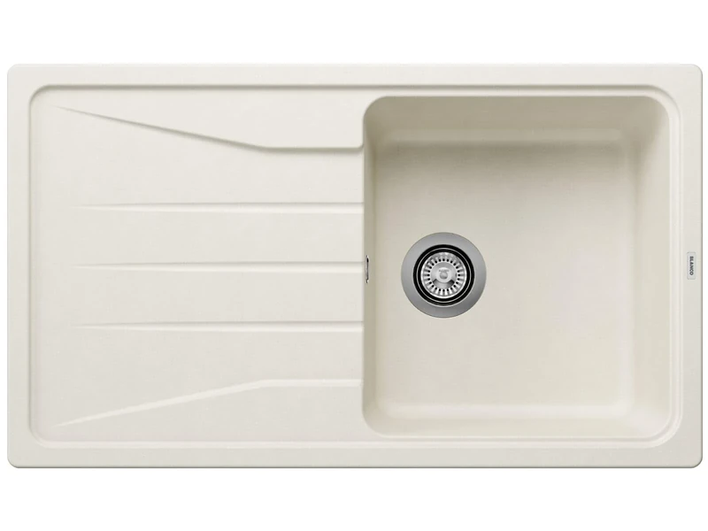 BLANCO SONA 5 S | SILGRANIT Sink in Soft White | Installation Type: Inset Installation from Above | Reversible | for 50 cm Wide Base cabinets | Large Bowl | Easy-Care Surface | [86x50x20.2 cm]