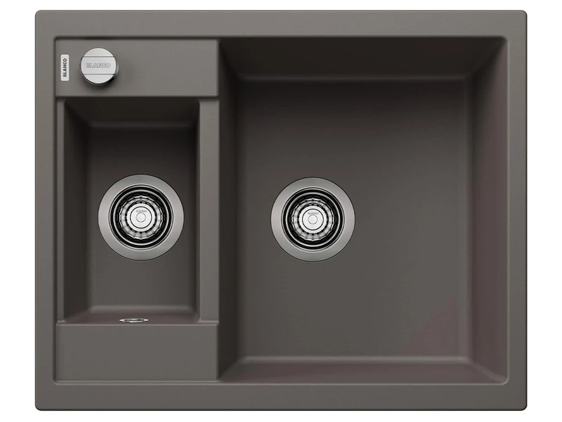 BLANCO METRA 6 | SILGRANIT Sink in Volcano Grey | Installation Type: Inset Installation from Above | Reversible | for 60 cm Wide Base cabinets | User-Friendly Double Bowl | [61.5x50x20 cm]