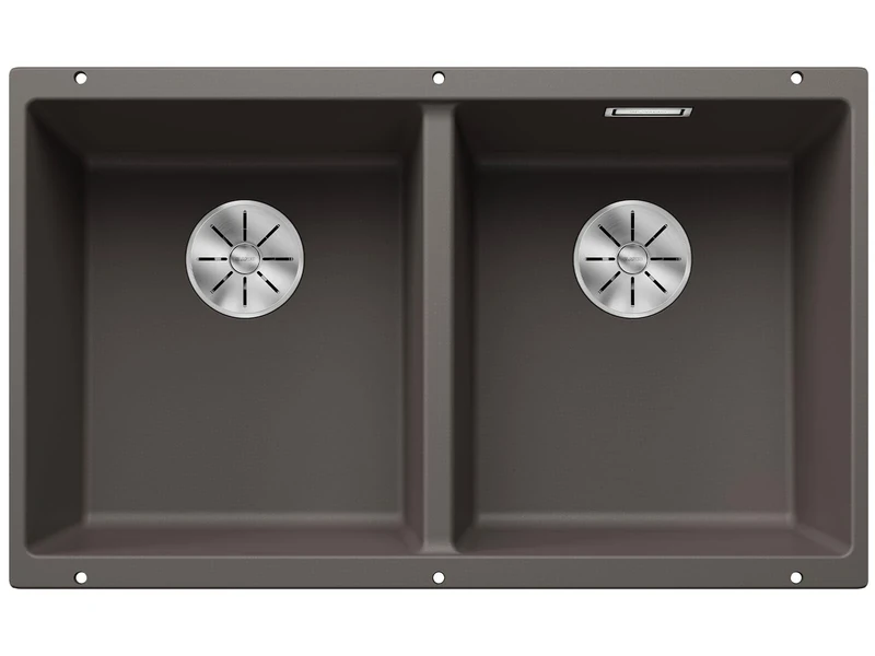 BLANCO SUBLINE 350/350-U | SILGRANIT Sink in Volcano Grey | Installation Type: undermount Installation | for 80 cm Wide Base cabinets | One Cut-Out and only one Installation | [75.5x46x21.2 cm]