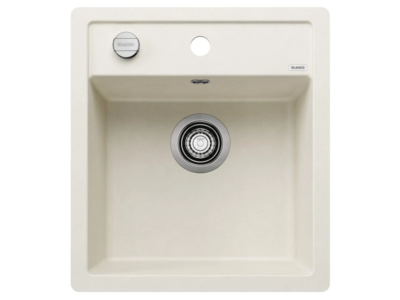 BLANCO DALAGO 45-F | SILGRANIT Sink in Soft White | Installation Type: flushmount Installation | for 45 cm Wide Base cabinets | Spacious Bowl Volume | Easy-Care Surface | [45.5x50x20.2 cm]