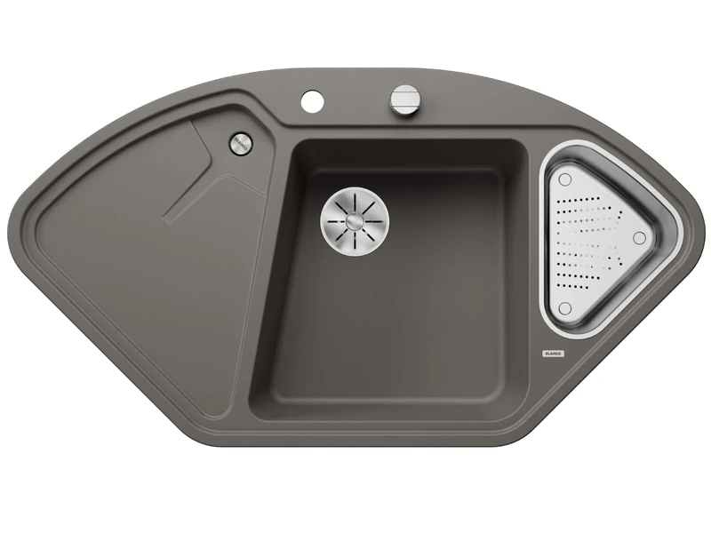 BLANCO Delta II Granite Sink Made of Silgranit Volcano Grey Installation Type: Installation from Top Main Sink Left for 80 cm-Wide Base Cabinets Corner Sink Ergonomic Arrangement 105.7 x 57.5 x 19.5