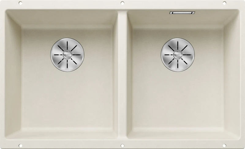 BLANCO SUBLINE 350/350-U | SILGRANIT Sink in Soft White | Installation Type: undermount Installation | for 80 cm Wide Base cabinets | One Cut-Out and only one Installation | [75.5x46x21.2 cm]