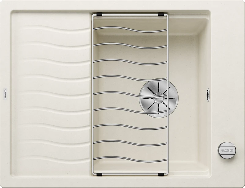 BLANCO Elon 45 S | SILGRANIT Sink in Soft White | Installation Type: Inset Installation from Above | Reversible | for 45 cm Wide Base cabinets | Large Bowl | Easy-Care Surface | [65x50x20.2 cm]