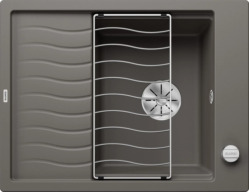 BLANCO Elon 45 S | SILGRANIT Sink in Volcano Grey | Installation Type: Inset Installation from Above | Reversible | for 45 cm Wide Base cabinets | Large Bowl | Easy-Care Surface | [65x50x20.2 cm]