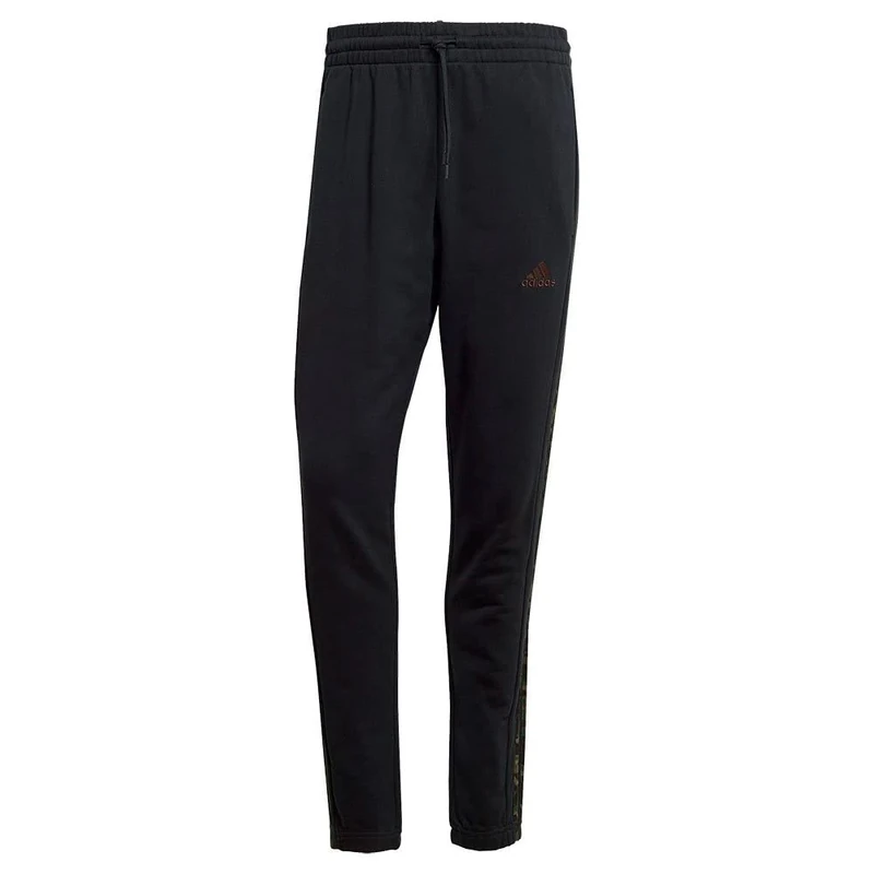 adidas Men's Essentials French Terry Tapered Elastic Cuff 3-Stripes Pants, Black/Olive strata, M - Image 1