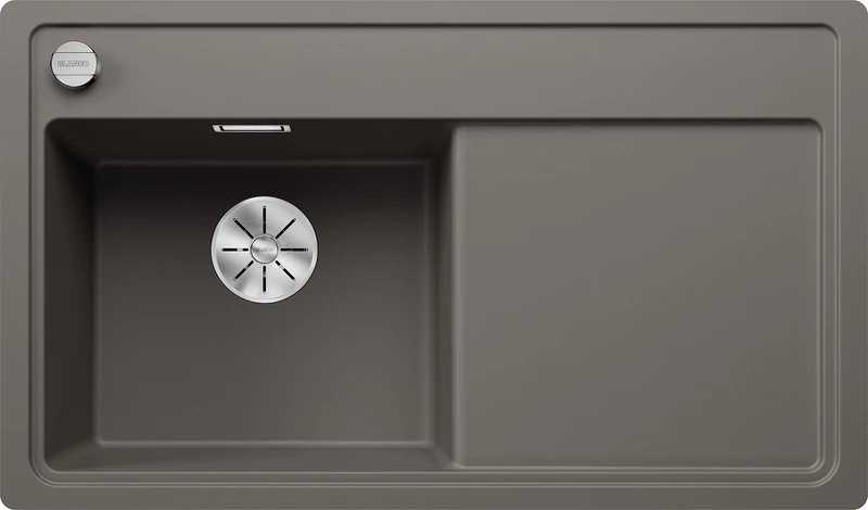 BLANCO Zenar 45 S-F | Granite Sink Made of SILGRANIT Vulcan Grey | Installation Type: flushmount | Main Bowl Left | for 45 cm Wide Base cabinets | Large Bowl | Easy to Clean | [84.8x49.8x20.2 cm]